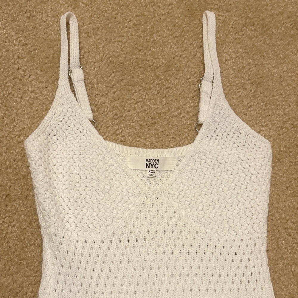 White Knit Dress with Front Slit - Picture 3 of 9
